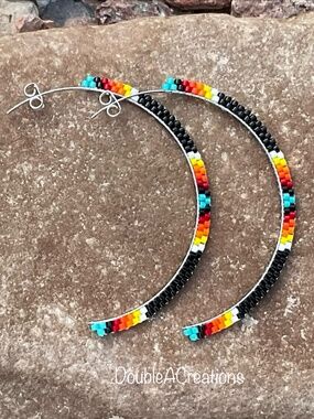 Black with Native Colors Half Hoops, New, Handmade by Me